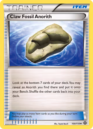 Claw Fossil Anorith 100/114 Pokemon card