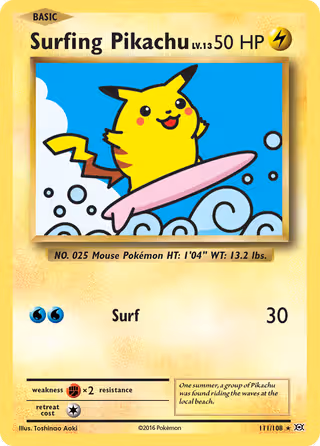 Surfing Pikachu 111/108 Pokemon card