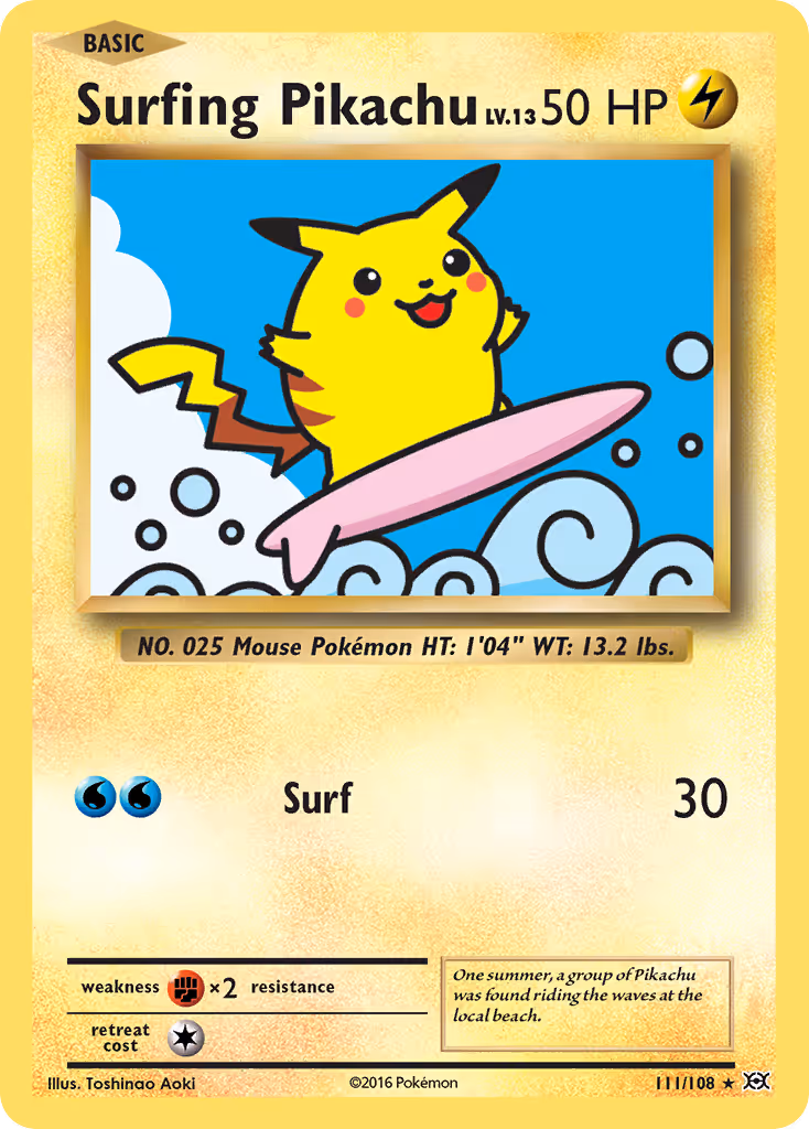 Surfing Pikachu 111/108 Pokemon card