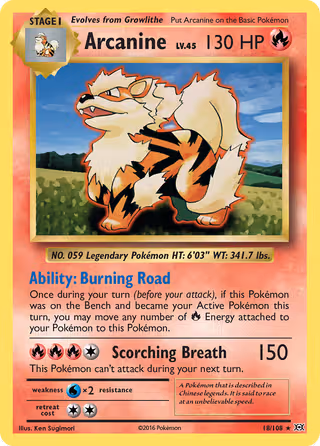 Arcanine 18/108 Pokemon card