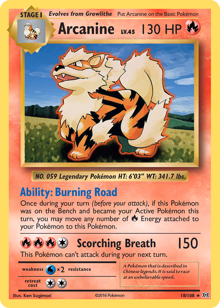 Arcanine 18/108 Pokemon card