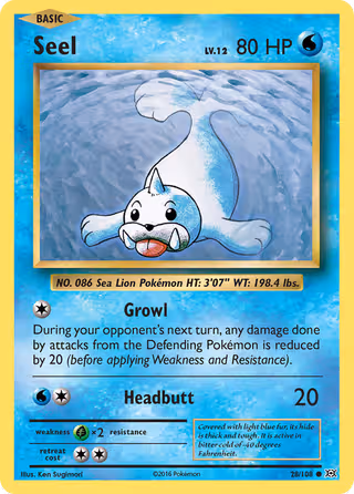 Seel 28/108 Pokemon card