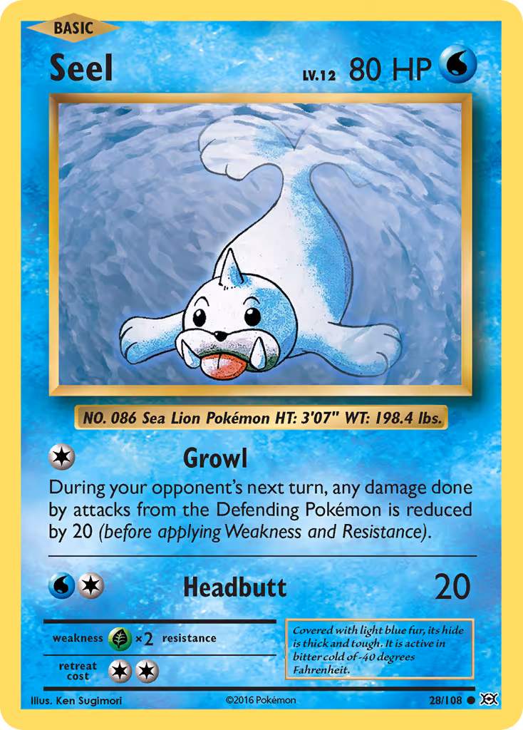 Seel 28/108 Pokemon card