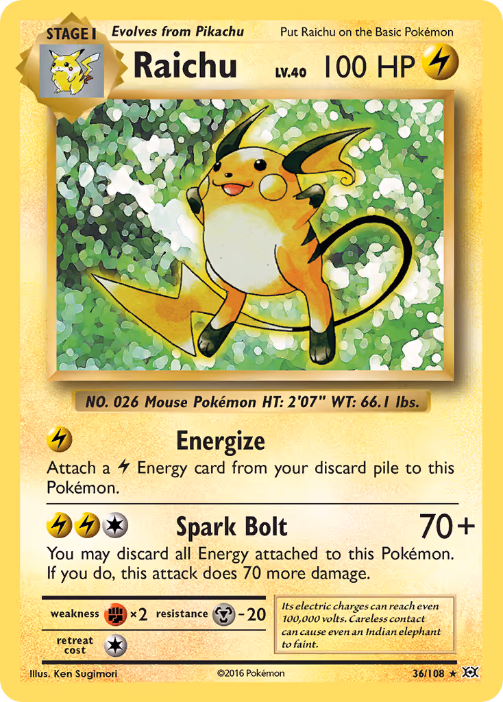 Raichu 36/108 Pokemon card