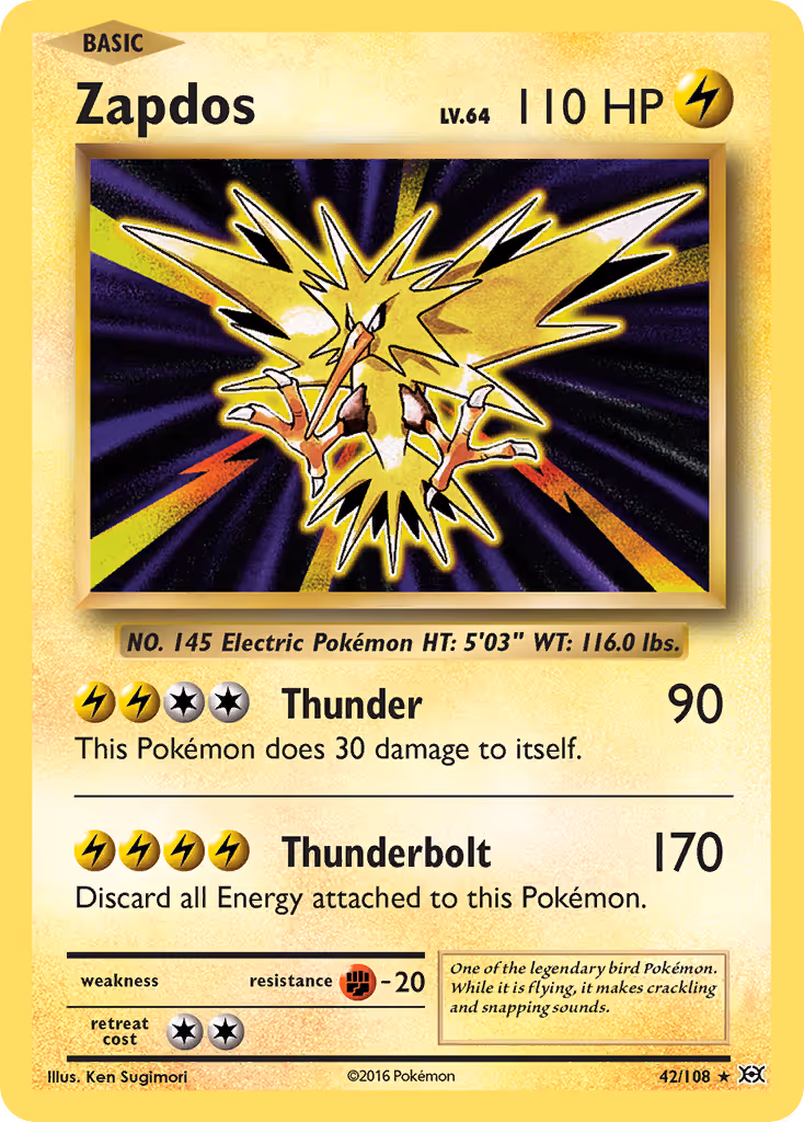 Zapdos 42/108 Pokemon card