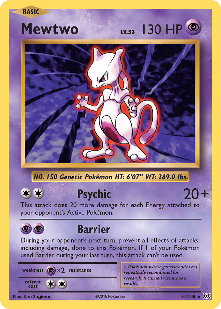 Mewtwo 51/108 Pokemon card