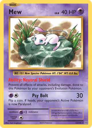 Mew 53/108 Pokemon card
