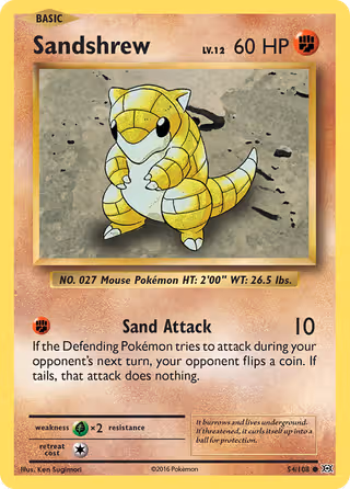 Sandshrew 54/108 Pokemon card