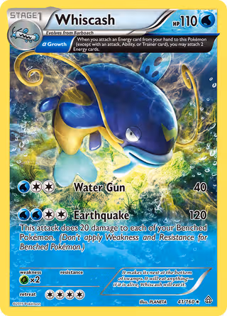 Whiscash 41/160 Pokemon card