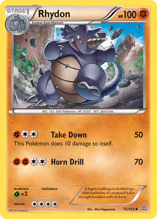 Rhydon 75/160 Pokemon card