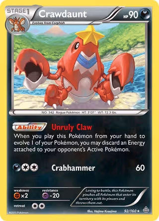 Crawdaunt 92/160 Pokemon card