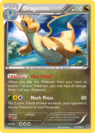 Dragonite 51/108 Pokemon card