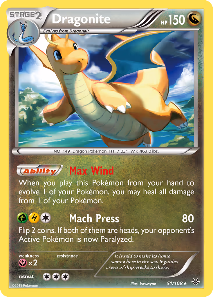 Dragonite 51/108 Pokemon card