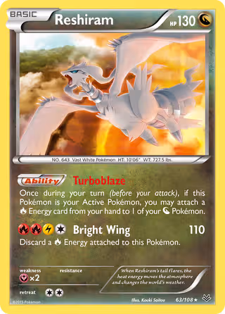 Reshiram 63/108 Pokemon card