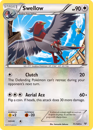 Swellow 71/108 Pokemon card