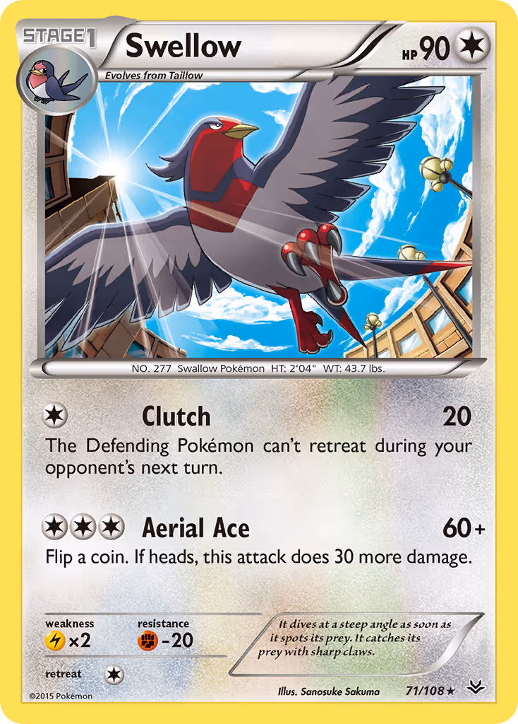 Swellow 71/108 Pokemon card