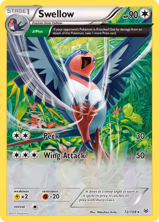 Swellow 72/108 Pokemon card