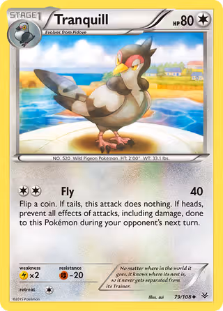Tranquill 79/108 Pokemon card