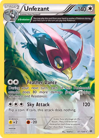 Unfezant 81/108 Pokemon card
