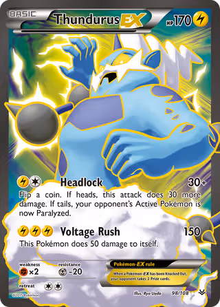 Thundurus EX 98/108 Pokemon card
