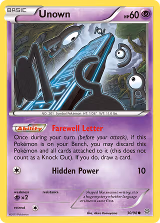 Unown 30/98 Pokemon card