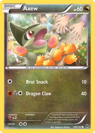 Axew 108/162 Pokemon card