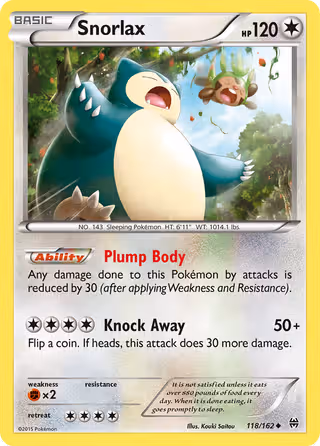 Snorlax 118/162 Pokemon card