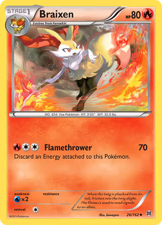 Braixen 26/162 Pokemon card