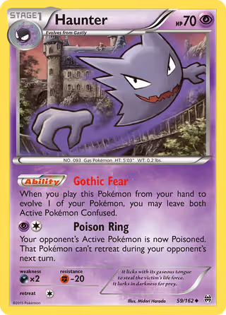 Haunter 59/162 Pokemon card