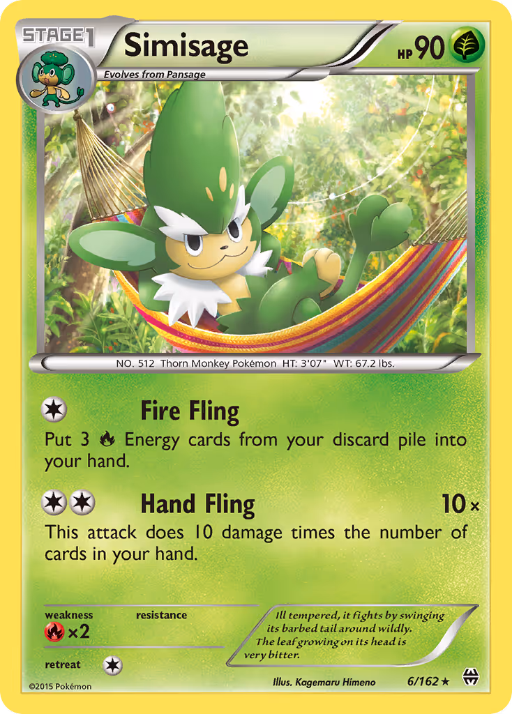 Simisage 6/162 Pokemon card