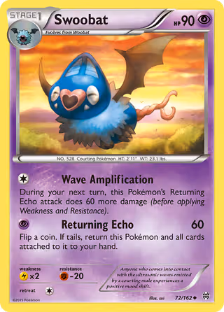 Swoobat 72/162 Pokemon card
