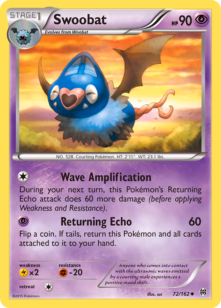 Swoobat 72/162 Pokemon card
