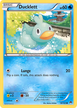 Ducklett 36/122 Pokemon card