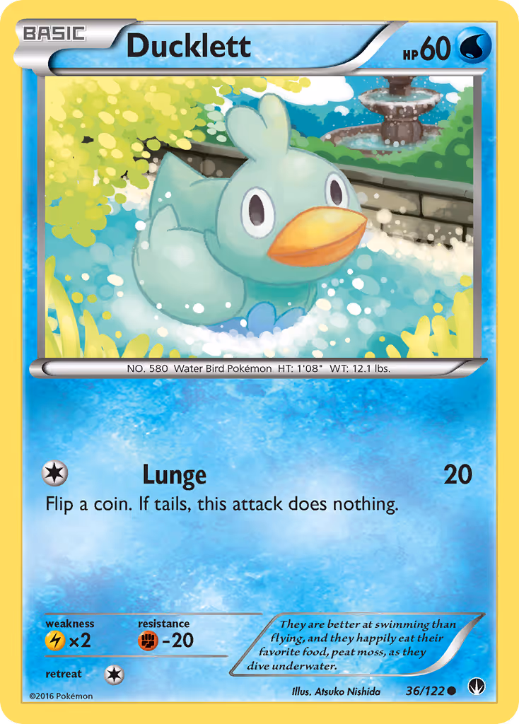 Ducklett 36/122 Pokemon card