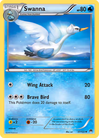 Swanna 37/122 Pokemon card