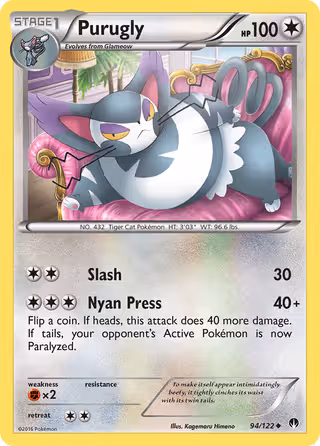 Purugly 94/122 Pokemon card